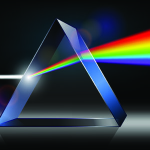 la lumière blanche se diffracte à travers un prisme