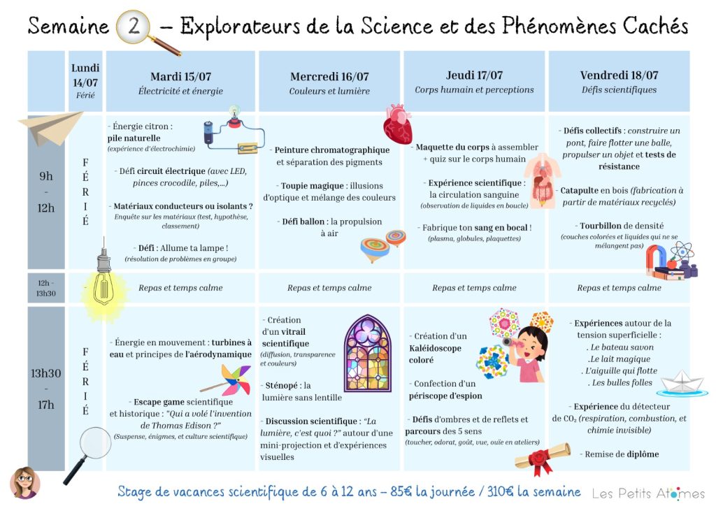 Programme du stage enfant à Aix-en-Provence du 15 au 18 juillet.