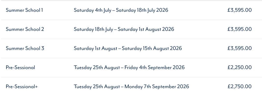 Dates et tarifs d'un séjour linguistique en Angleterre en juillet-août 2026