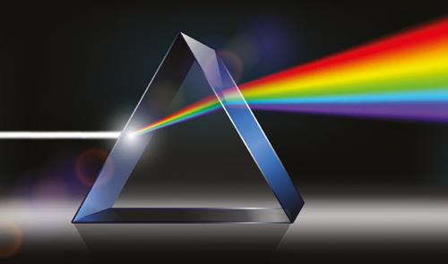 Un prisme dévie un rayon lumineux et le diffracte, faisant apparaître un arc-en-ciel